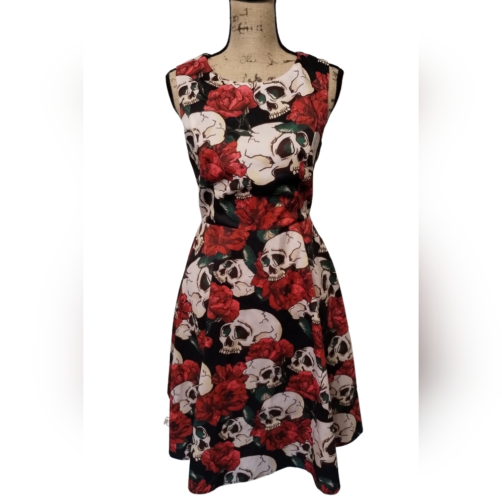 Rockabilly Skull Rose Dress 50s Style Size S